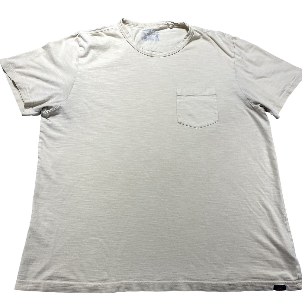 Faherty Shirt Mens XL Beige Organic Cotton Pocket Tee Tagless Crew Basic Autumn
